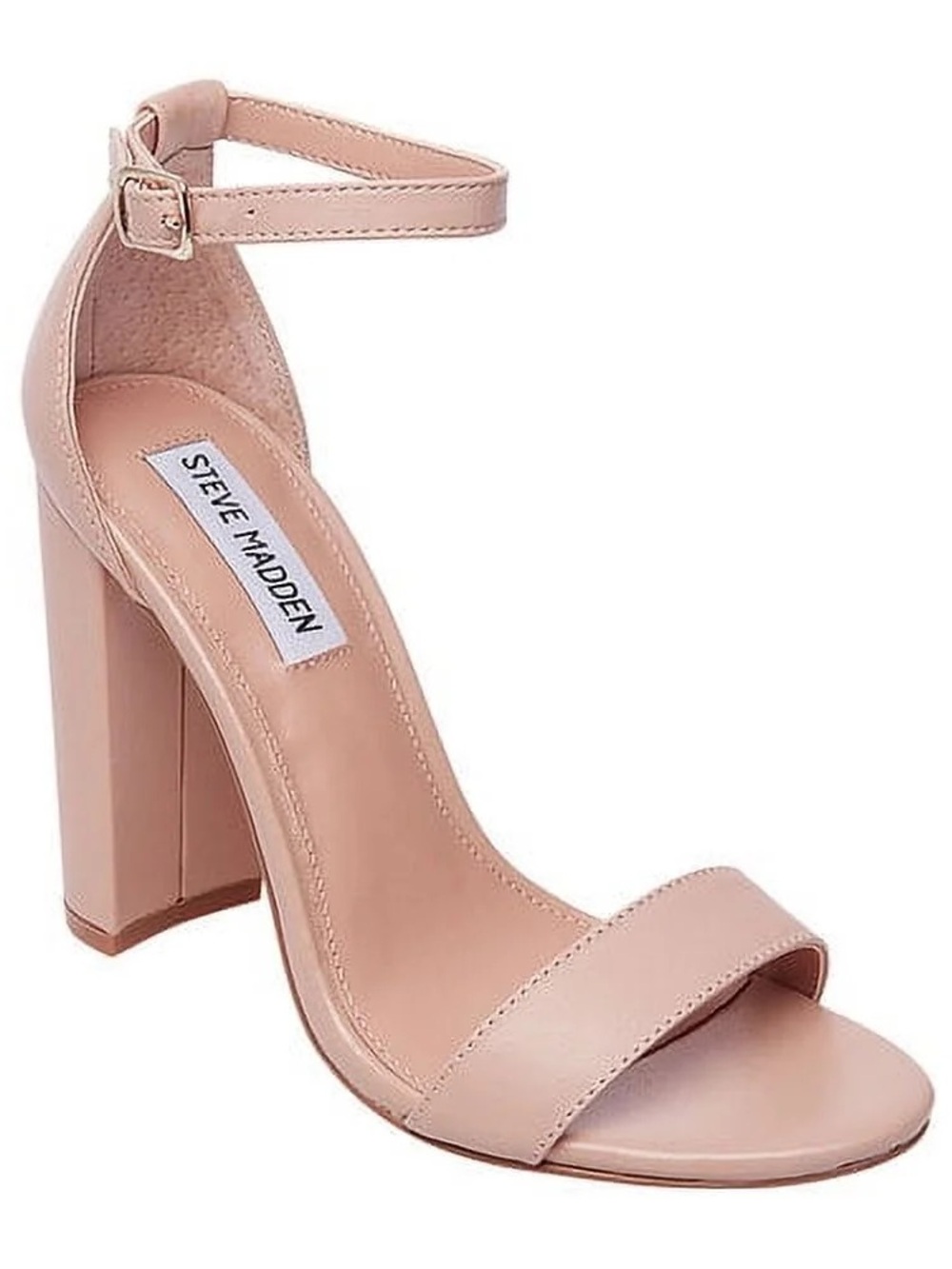 Steve Madden Beige Nude Ankle-Strap Block Heels - Picture 2 of 8